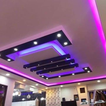 تصميم سقف مع ثريات حديثة - ورشة حدادة الرياض